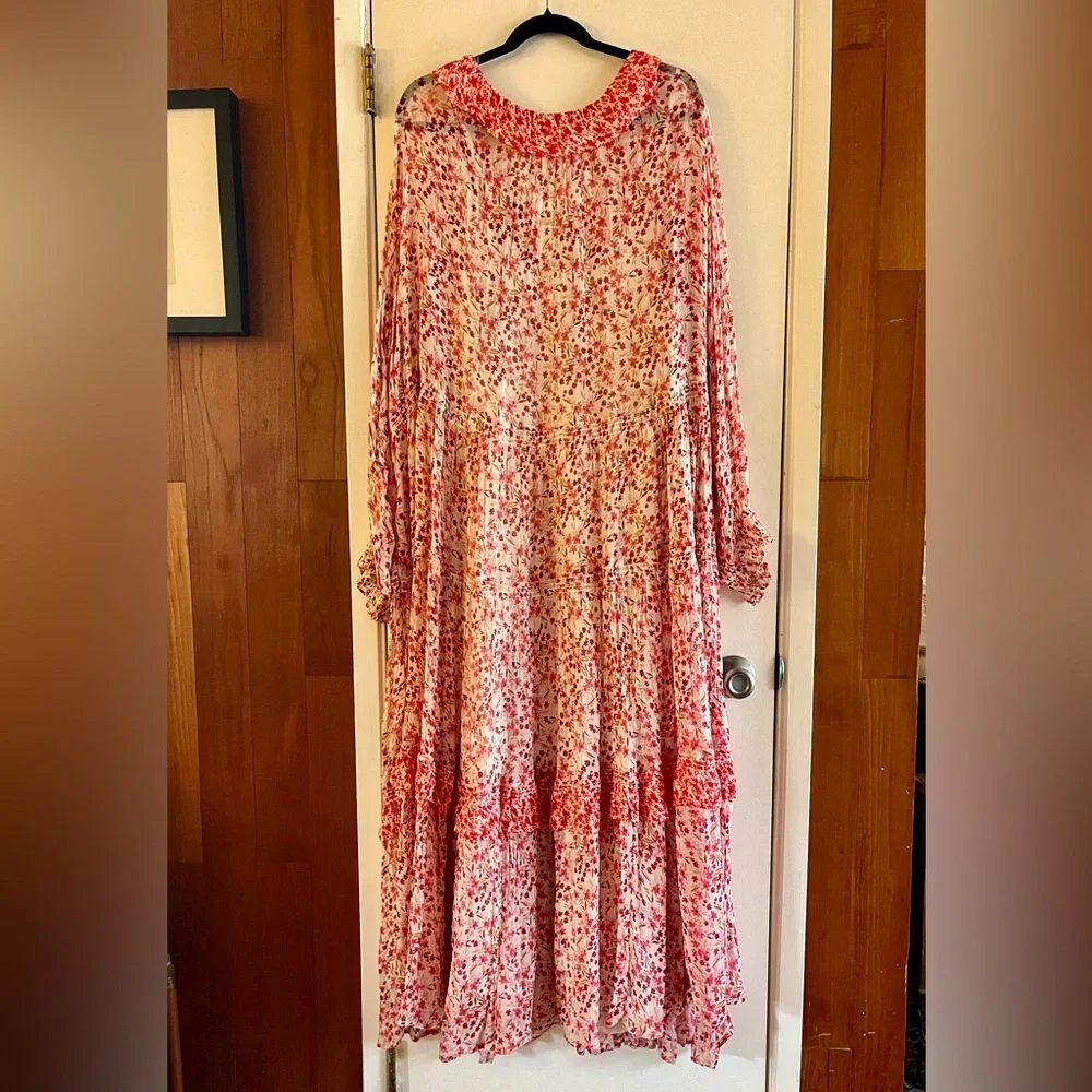 Anthropologie The Marais Printed Chiffon Maxi Dress in Red - Picture 3 of 9